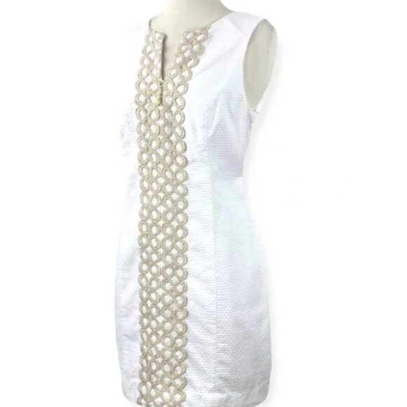 Lilly Pulitzer Dress Mila White & Gold Shift Size 0 - Picture 2 of 10